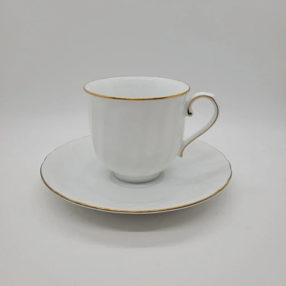 Mikasa Wedding Band Tea Cup Saucer Set Gold Trim White Fine China Japan